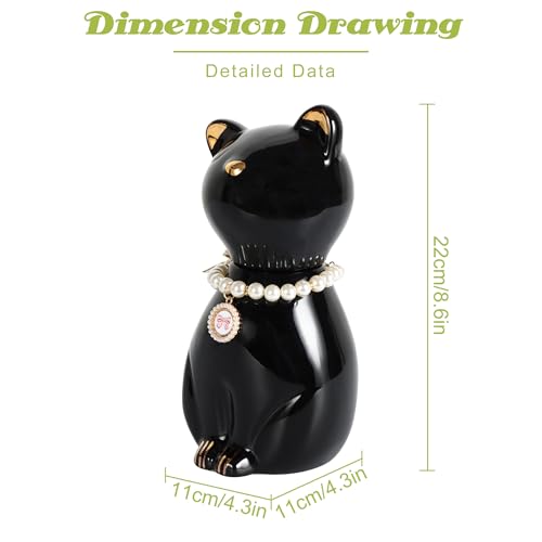 Cat Urns for Ashes, Elegant Ceramics Pets Cremation Keepsake | Funerary Urns Black Pet Urn for Cats Memorial Box with Personalized Necklace (15lbs)