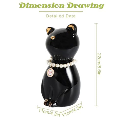 Cat Urns for Ashes, Elegant Ceramics Pets Cremation Keepsake | Funerary Urns Black Pet Urn for Cats Memorial Box with Personalized Necklace (15lbs)