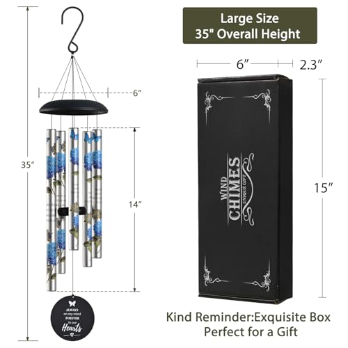 Suntimber Memorial Wind Chimes for Loss of Loved One,(BlueHydrangea,35") | Sympathy Gifts for Loss of Loved One Mother Father, Memorial Gifts in Memory of a Loved One