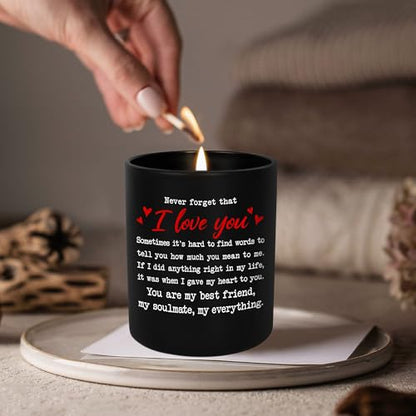 Anniversary Couple Gifts - Vanilla Lavender Candle 10 oz | Gifts for Him Her, I Love You Message, Long Lasting Burn, Soft Scented Glow, Glass Jar With Lid, Ready To Gift - color: I Love You