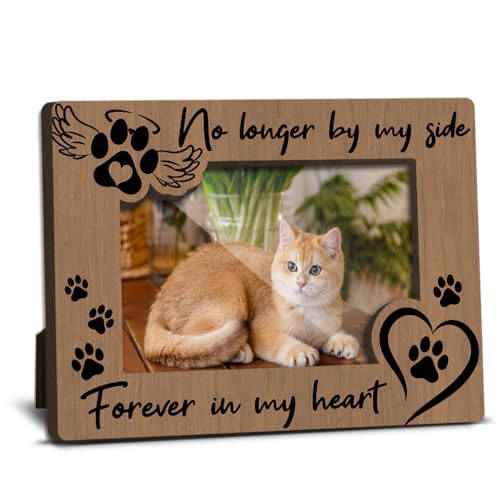 Cat Memorial Photo Frames Dog and Cat Loss Remembrance Gift Sympathy Keepsake for Pet Lovers Condolence Present for Pet Owner No Longer by my Side Forever in my Heart Picture Frames 4x6 Photo - YY005 - color: brown cat and dog03