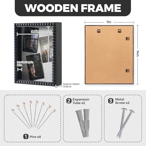 Muzilife 11x14 Shadow Box Pine Wood with Unique Bead Door, 3.18 Deep, Black - color: Black-bead Shape, size: 11"x14"