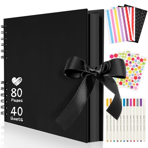 Mauproy 11.5 x 8.5 Inch Black Scrapbook Album, 80 Pages | Photo Album with Black Pages, Kraft Paper Hardcover Memory Book with DIY Accessories Kit for Birthday, Wedding, Travel - size: 11.5 x 8.5 Inches