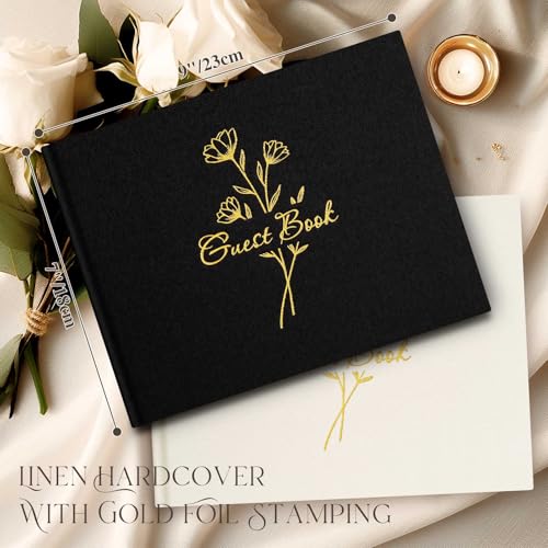 Lanpn Funeral Guest Book with 108 Blank Pages - Linen Hardcover Graduation Guestbook Wedding Reception for Sign in and Photos - Guest Book for Wedding Bridal Shower Baby Shower (Black) - color: Black