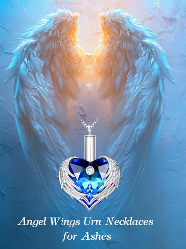 WINNICACA Silver Cremation Urn Necklaces for Ashes of Loved Ones - style: Angel Wings Crystal Necklace