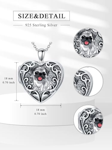 Personalized Heart Locket Necklace That Holds Pictures 925 Sterling Silver Custom Photo Lockets Necklaces Jewelry Gifts for Family Women Lover - color: Pug, style: Locket Only