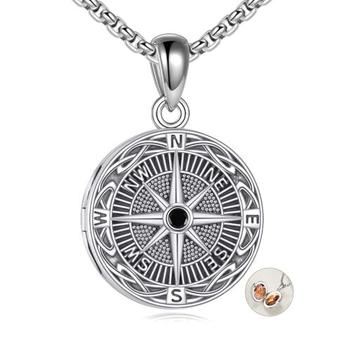 ONEFINITY Locket Necklace That Holds Picture Locket Memorial Pendant Jewelry Keepsake Gift for Men Women - color: Compass