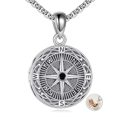 ONEFINITY Locket Necklace That Holds Picture Locket Memorial Pendant Jewelry Keepsake Gift for Men Women - color: Compass
