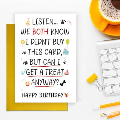 Funny Birthday Card from Dog, Humorous Happy Birthday Card for Dog Mom Dad Dogs Lover, Funny Treat Please Bday Cards from the Dogs. - color: #4