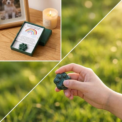 LINGYUAN Green Agate Pet Memorial Gift, Natural Paw Print Stone with Rainbow Bridge Card, Sympathy Keepsake for Loss of Dog or Cat - color: Indian Agate Rainbow Bridge