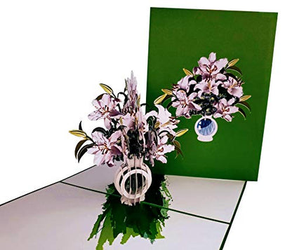 iGifts And Cards White Lilies Bouquet 3D Pop-Up Card - Thinking of You 5x7 | Mother's Day, Heartfelt Thanks, Get Well Greeting, Wedding Memento, Sympathy Token, Miss You Message, Floral Centerpiece - color: White Lilies