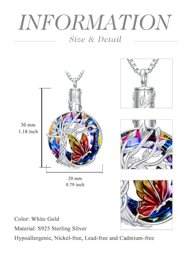 TOUPOP Butterfly Necklace for Women 925 Sterling Silver Tree of Life Butterflies Dragonfly Hummingbird Pendant Necklaces Crystal Jewelry Anniversary Christmas Birthday Gift for Her - color: Butterfly Red - Urn