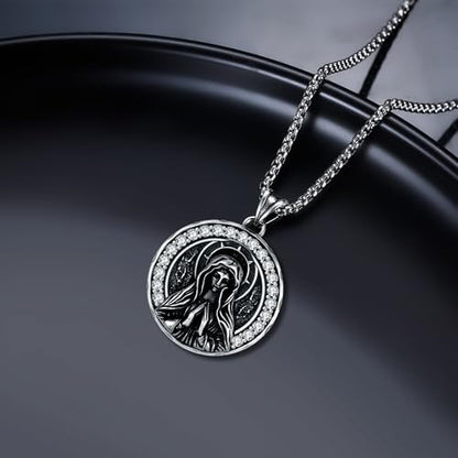 925 Sterling Silver Patron Saint Necklace Amulet Miraculous Medal Pendant Jewelry for Men Women with Friendship Talisman Travel Inspirational Gifts - color: black-C