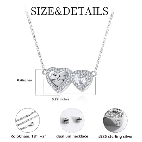 Sterling Silver Dual Infinity Urn Necklace for Women: Double Heart Cremation Necklaces Jewelry Hold Two Ashes - Infinity Memorial Keepsakes Pendant Jewelry Gifts for Loved Ones - color: Double-Heart
