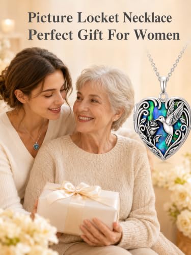 JKR Heart Picture Locket Necklace for Women That Holds Pictures Jewelry | Memorial Necklace with Picture Anniversary Birthday Gift for Women Wife Mom Girlfriend - color: Hummingbird