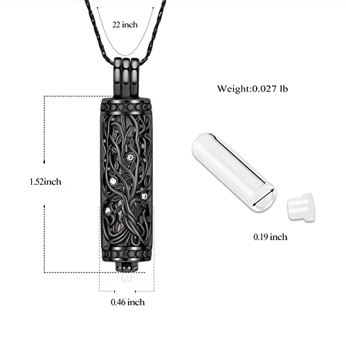 Imrsanl Cremation Jewelry Urn Necklace for Ashes Pendant with Hollow Glass Vial Cylinder Cremation Keepsake Memorial Lockets Ashes Holder for Women Men Pet - color: Tree of Life-Black