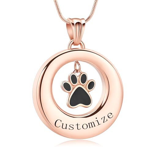 Dog Paws Cremation Jewelry Pet/Cat/Dog Paws Urn Necklaces for Ashes Stainless Steel Pet Ashes Holder Memorial Keepsakes Locket Pendant Jewelry for Men Women - color: Customize