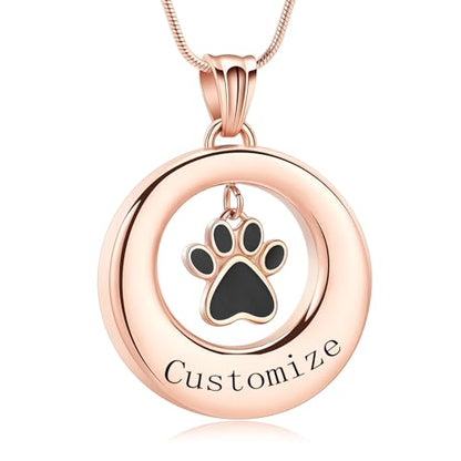 Dog Paws Cremation Jewelry Pet/Cat/Dog Paws Urn Necklaces for Ashes Stainless Steel Pet Ashes Holder Memorial Keepsakes Locket Pendant Jewelry for Men Women - color: Customize