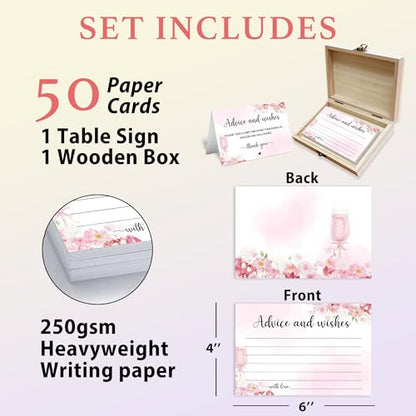Advice and Wishes Cards Box, 50 Pcs Birthday Wedding Baby Shower Advice Cards, Well Wishes Box for Birthday Party Graduation Bridal Shower Retirement Party, Anniversary(Champagne) -B01 - color: Champagne, size: Set with Wooden Box