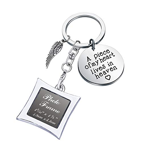 POTIY Sympathy Gift Memorial Keychain with Photo Frame Those We Love Don't Go Away Remembrance Gift for Loss of a Loved One - style: A Piece of My Heart Lives in Heaven Photo Frame