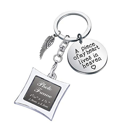 POTIY Sympathy Gift Memorial Keychain with Photo Frame Those We Love Don't Go Away Remembrance Gift for Loss of a Loved One - style: A Piece of My Heart Lives in Heaven Photo Frame