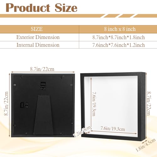 4 Pack Shadow Box Frames, 8 x 8 Inches Square Artificial Board Shadow Boxes Display Case, Black 3D Picture Frames for Photos, Dried Flowers, Wall Mounted Handicraft Photo Frame - color: Black, size: 8X8