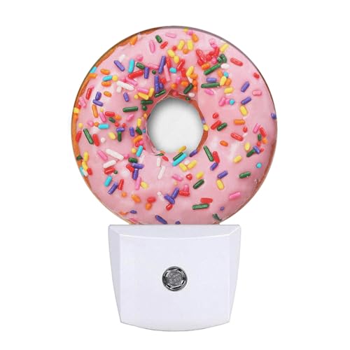 Pink Donut Dusk to Dawn Night Light Sweets Snacks Donut with Sprinkles Night Lights Plug in into Wall Auto Sensor LED Lighting with for Women Girls Gift - color: Strawberry Donut