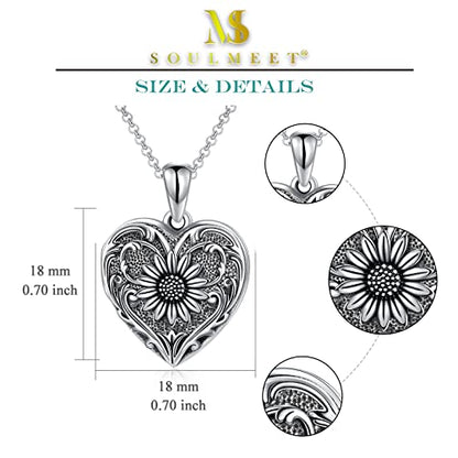 SOULMEET Personalized Silver Locket Necklace That Holds Pictures Photo Keep Someone Near to You, Memorial Custom Lockets Necklaces Letters Engraving for His Her - color: A3-Sunflower-Black, style: Locket Necklace Only