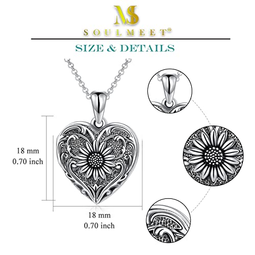 SOULMEET Personalized Silver Locket Necklace That Holds Pictures Photo Keep Someone Near to You, Memorial Custom Lockets Necklaces Letters Engraving for His Her - color: A3-Sunflower-Black, style: Locket Necklace Only