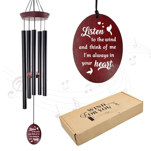 Sympathy Wind Chimes for Outside, Memorial Wind Chime | Remembrance Gift for Loss of Mother Father, "Listen to the Wind" Bereavement Gift, Black - color: Black