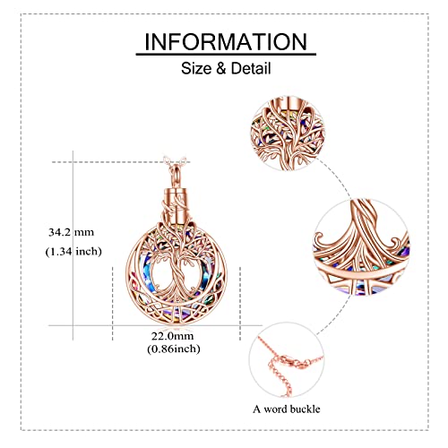 ONEFINITY Tree of Life Urn Necklaces for Ashes 925 Sterling Silver Tree of Life Crystal Cremation Jewelry for Ashes Memory Jewelry for Women Men - style: Rose gold-Purple crystal