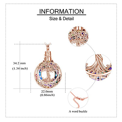 ONEFINITY Tree of Life Urn Necklaces for Ashes 925 Sterling Silver Tree of Life Crystal Cremation Jewelry for Ashes Memory Jewelry for Women Men - style: Rose gold-Purple crystal