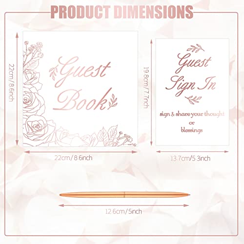 Wedding Guest Book with Pen Table Cards 9x9 Inch,Classic Style | 50 Sheets Hardcover Sign in Book, Rose Gold Floral Design, Includes Metal Pen with Stand, Bridal Shower Baby Shower - style: Classic Style