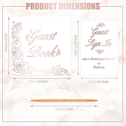 Wedding Guest Book with Pen Table Cards 9x9 Inch,Classic Style | 50 Sheets Hardcover Sign in Book, Rose Gold Floral Design, Includes Metal Pen with Stand, Bridal Shower Baby Shower - style: Classic Style