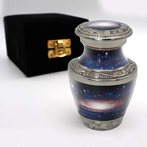 Cosmic Galaxy Cremation Urns for Human Ashes Adult Female Urns for Ashes | Small Galaxy Cremation Urn for Ashes Adult Male & Female, Metal, Threaded Lid, Felt Bottom - color: Milky Way, size: Small
