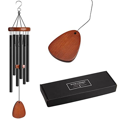 Wind Chimes for Outside Large Outdoor - Memorial Wind Chime Large Deep Tone, Wooden Black Aluminum Chime with 6 Tuned Tubes, Great as a Gift for Home Decor, Patio, Garden and Backyard
