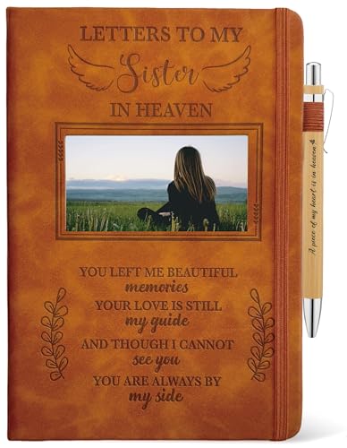 Sister Grieving Gift, Sympathy Condolence Remembrance Memorial Gifts | Letters To My Sister In Heaven Faux Leather Journal Window Cover 200 Pages A5 Lined for Family Friend Who Loss of Sister - style: Sister