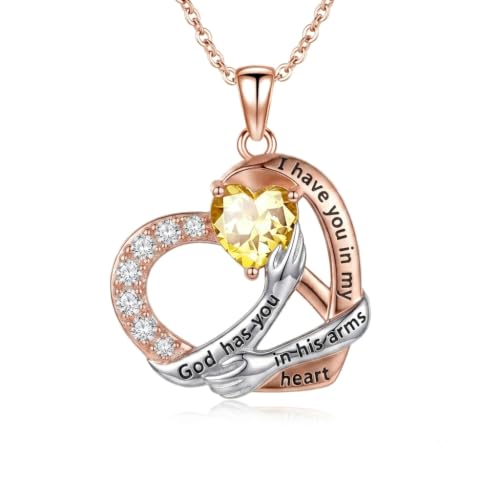 TUGHRA Memorial Heart Necklace, Birthstone Pendant for Loss of Loved One | For loss of mom wife child or loved one 18+2" adjustable birthstone gifts box anniversary or any grief day - color: November birthstone