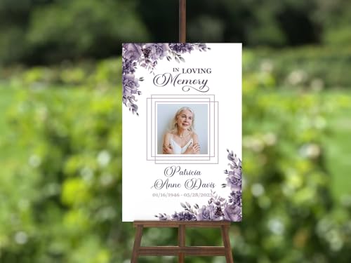 Purple Floral Celebration of Life Welcome Sign, Funeral Welcome Sign, in Loving Memory Sign, Celebration of Life Funeral Sign, Celebration of Life Sign, Memorial Sign with Photo #Tf22 - color: Version #17