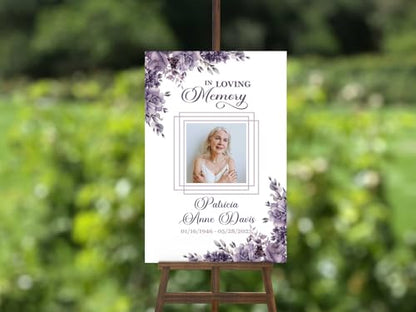 Purple Floral Celebration of Life Welcome Sign, Funeral Welcome Sign, in Loving Memory Sign, Celebration of Life Funeral Sign, Celebration of Life Sign, Memorial Sign with Photo #Tf22 - color: Version #17