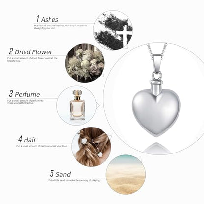 BEILIN Heart Cremation Jewelry Forever in My Heart Urn Necklace for Ashes | 925 Sterling Silver, Love Heart Urn Locket, Cremation Jewelry for Ashes, Memorial Keepsake, Cubic Zirconia, Hypoallergenic