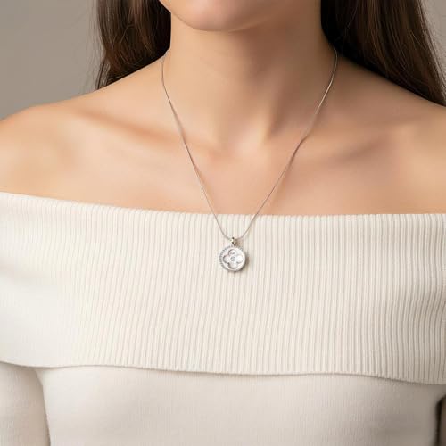Cremation Urn Necklaces for Ashes, Round Stainless Steel Memorial Jewelry Keepsake Pendant for Women Men, Decorative Four-Leaf Clover Touch - style: Love