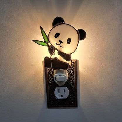 Gift Essentials Panda Plug-in Night Light - Stained Glass Nightlight | Panda Stained Glass Plug-in Nightlight with On/Off Rocker Switch. Includes One 4-Watt Replaceable Warm-Glow Bulb. - color: Panda