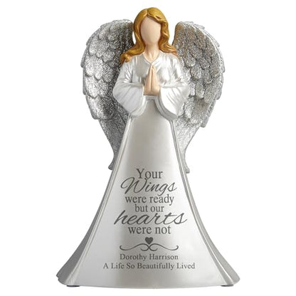 Let's Make Memories Personalized Memorial Angel - Sympathy Angel - Lighted Memorial Angel - with Sympathy - Memorial Light - Personalized with Your Loved One's Name - 10.5" W x 14.4" H x 1.5" D - style: Wings of Love Angel