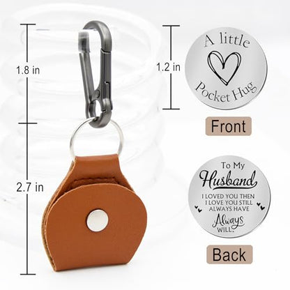 Pocket Hug Token Double Sided Engraved Inspirational Gift Leather Keychain Keepsake for MenWomen - color: To Husband