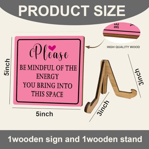 Pink Office Supplies Wooden Pink Desk Sign, 5x5 Inches - color: Mindful Energy