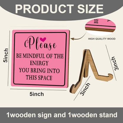 Pink Office Supplies Wooden Pink Desk Sign, 5x5 Inches - color: Mindful Energy