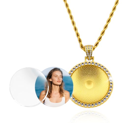 Personalized Photo Frame Necklaces Memory Keepsake Ziconia DIY Custom Picture Necklace Pendant Rhinestone Photo Necklaces - color: Gold