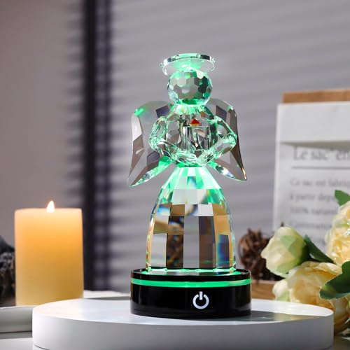 Crystal Guardian Angel Figurine Gifts, with Multicolor LED Light Base | Angel Figurines, Guardian Angel Statue, Guardian Angel light, Birthday Gifts for Grandma, Aunt - color: Gift Box
