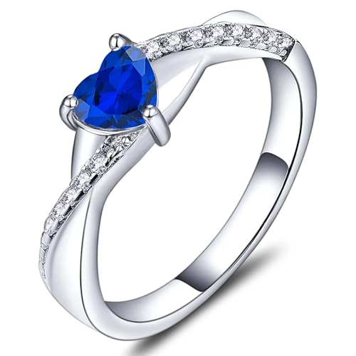 YL 925 Sterling Silver Engagement Rings 5MM Heart Cut Birthstone Infinity Ring for Women-size5 - color: 09-sapphire-Sept
